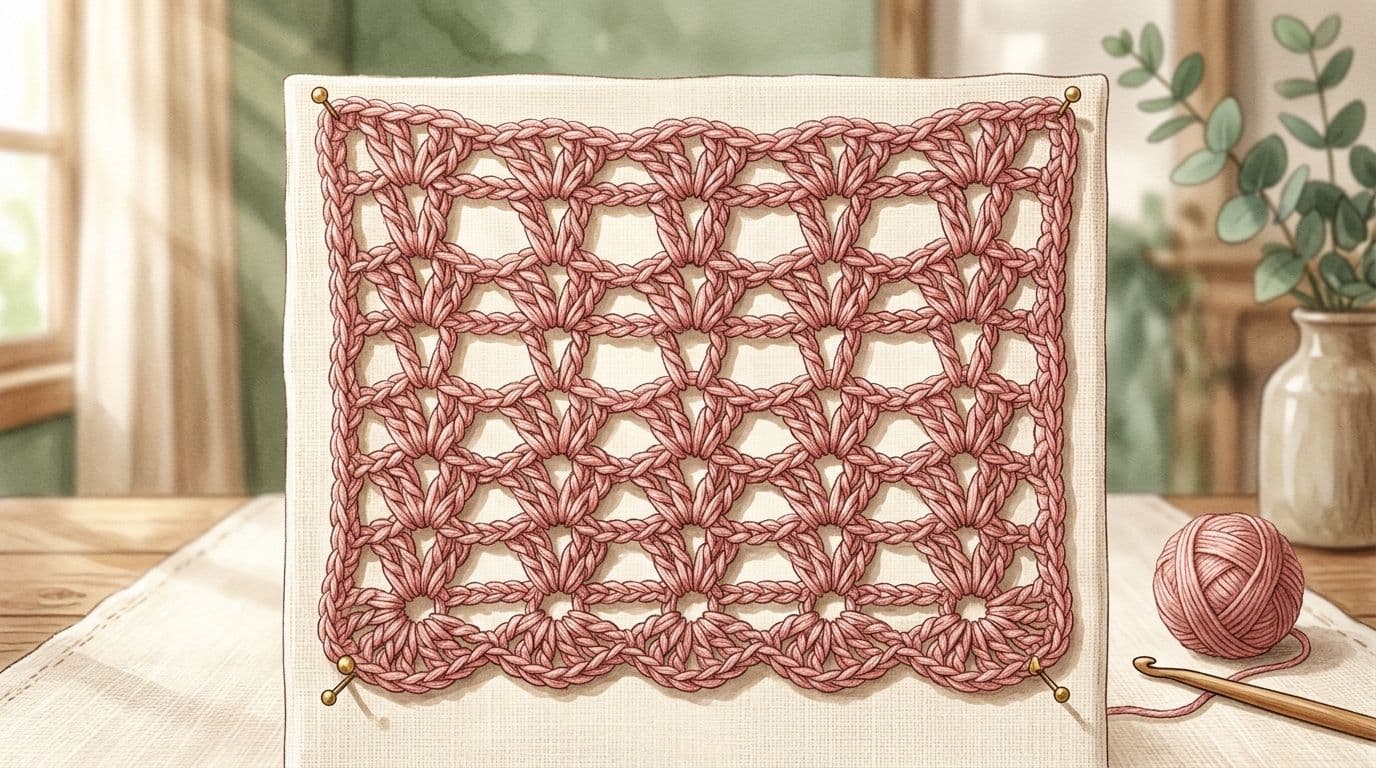 Treble crochet fabric swatch showing open lacy texture ideal for summer garments and shawls