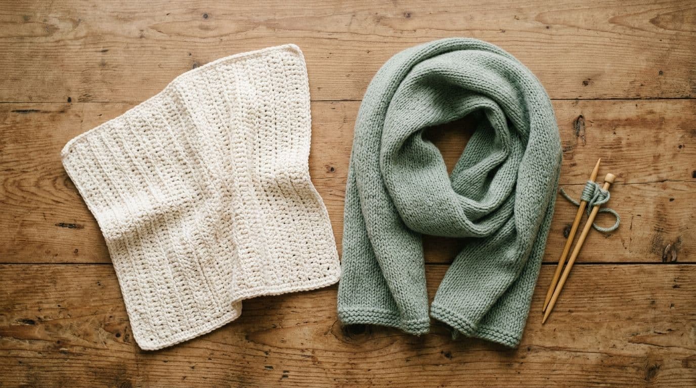 Easy first crochet and knitting projects for beginners — dishcloth and scarf