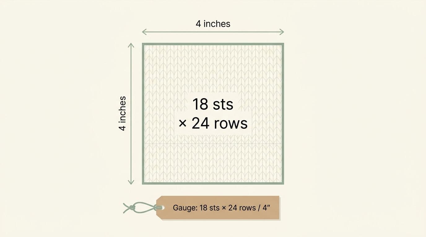 Diagram showing gauge swatch converting to cast-on stitch count