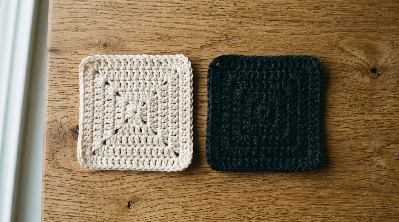 Light yarn versus dark yarn stitch visibility comparison for beginner crocheters and knitters