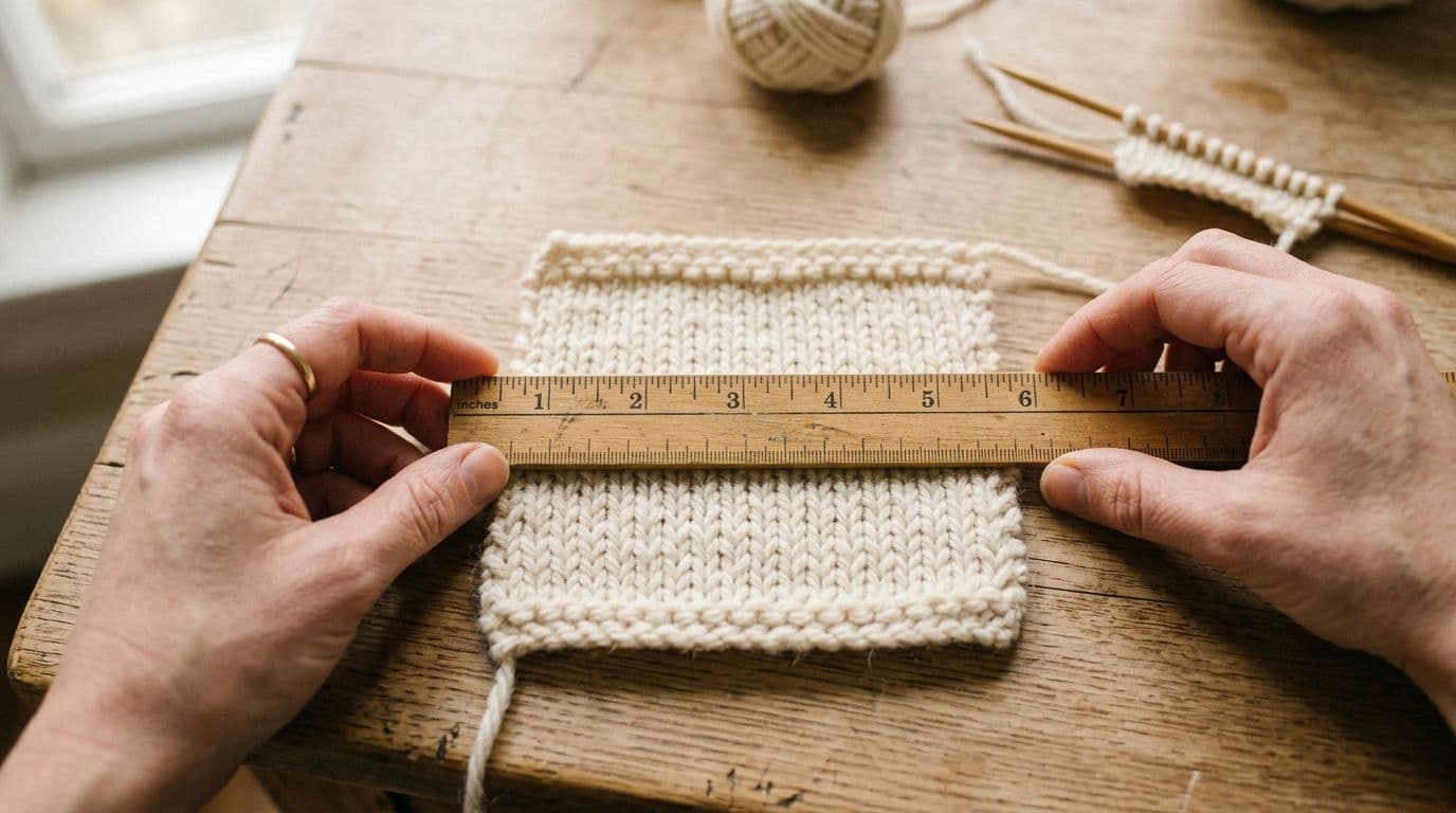 Measuring a 4-inch gauge swatch with a ruler