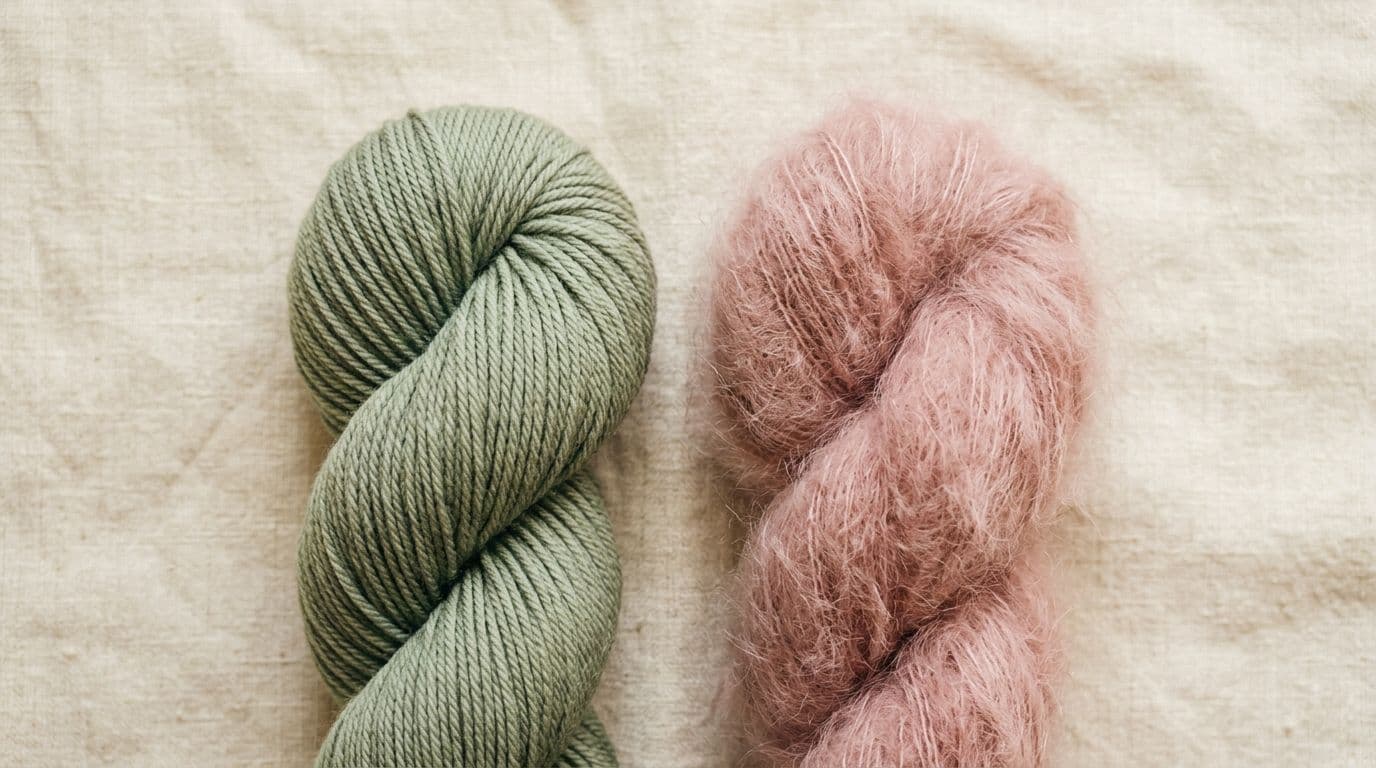 Smooth yarn versus fuzzy novelty yarn texture comparison — best beginner friendly yarn types