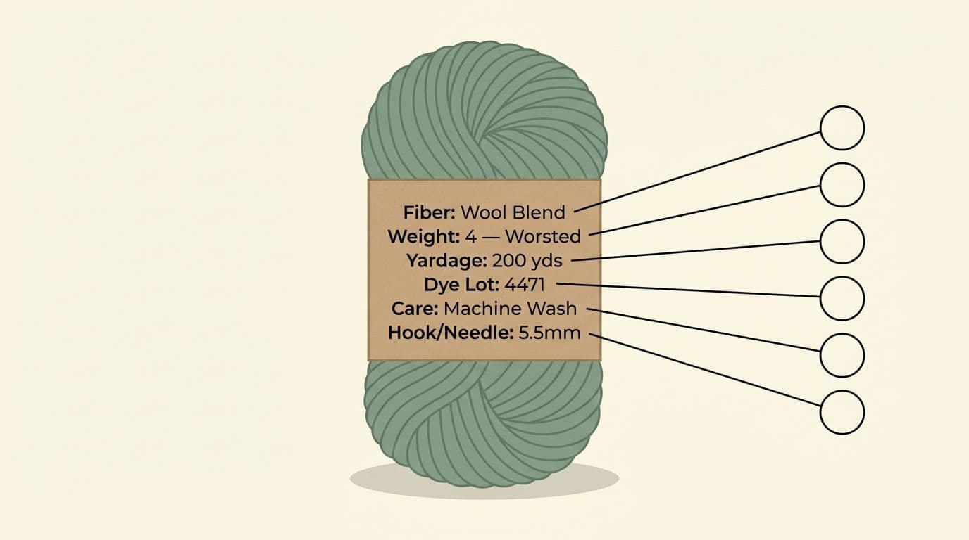 How to read a yarn label — fiber content, weight, yardage, and care instructions explained