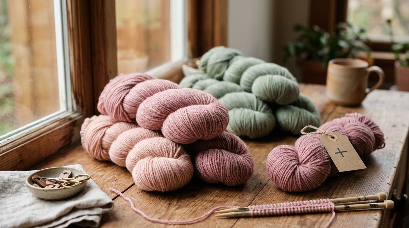 Two yarn skeins with a subtle dye lot color difference placed side by side on a wooden surface, illustrating why buying an extra buffer skein matters