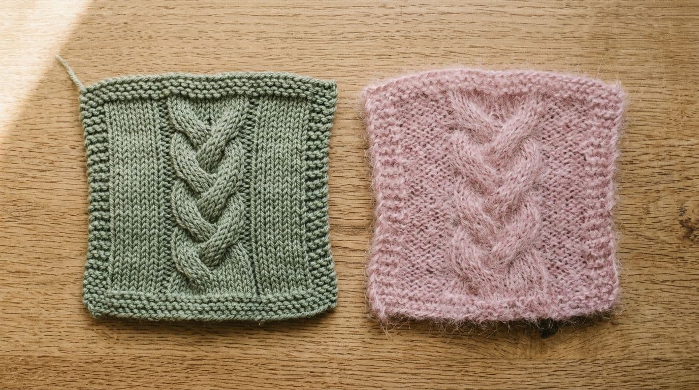 Smooth yarn versus mohair texture — how yarn texture affects cable and lace stitch definition